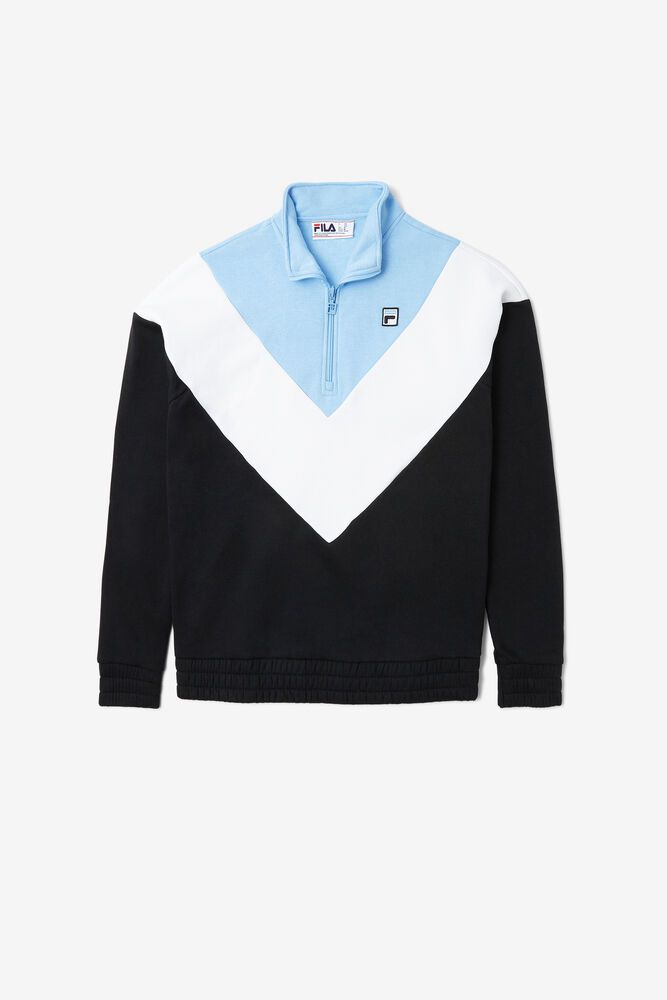 Fila Naisten Collegepaita Ekanta 1/4 Zip Mustat/Sininen/Valkoinen - IDUS-18643